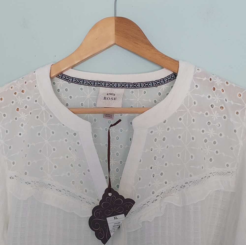 Knox Rose Target White Puff Sleeve Popover Blouse Top Size XL NEW NWT - Picture 7 of 14